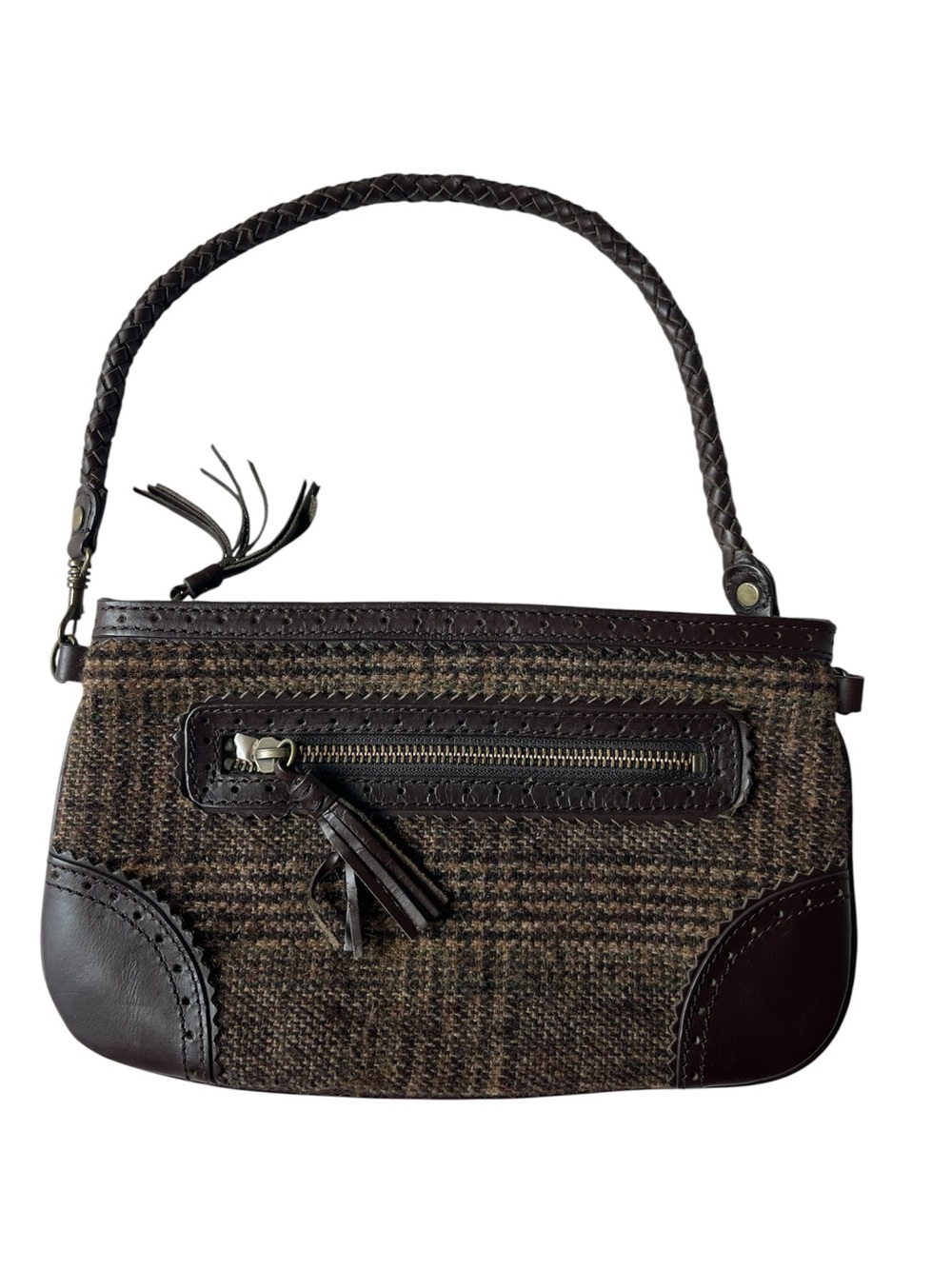 VINTAGE EDDIE BAUER MINI PLAID HAND PURSE BROWN
